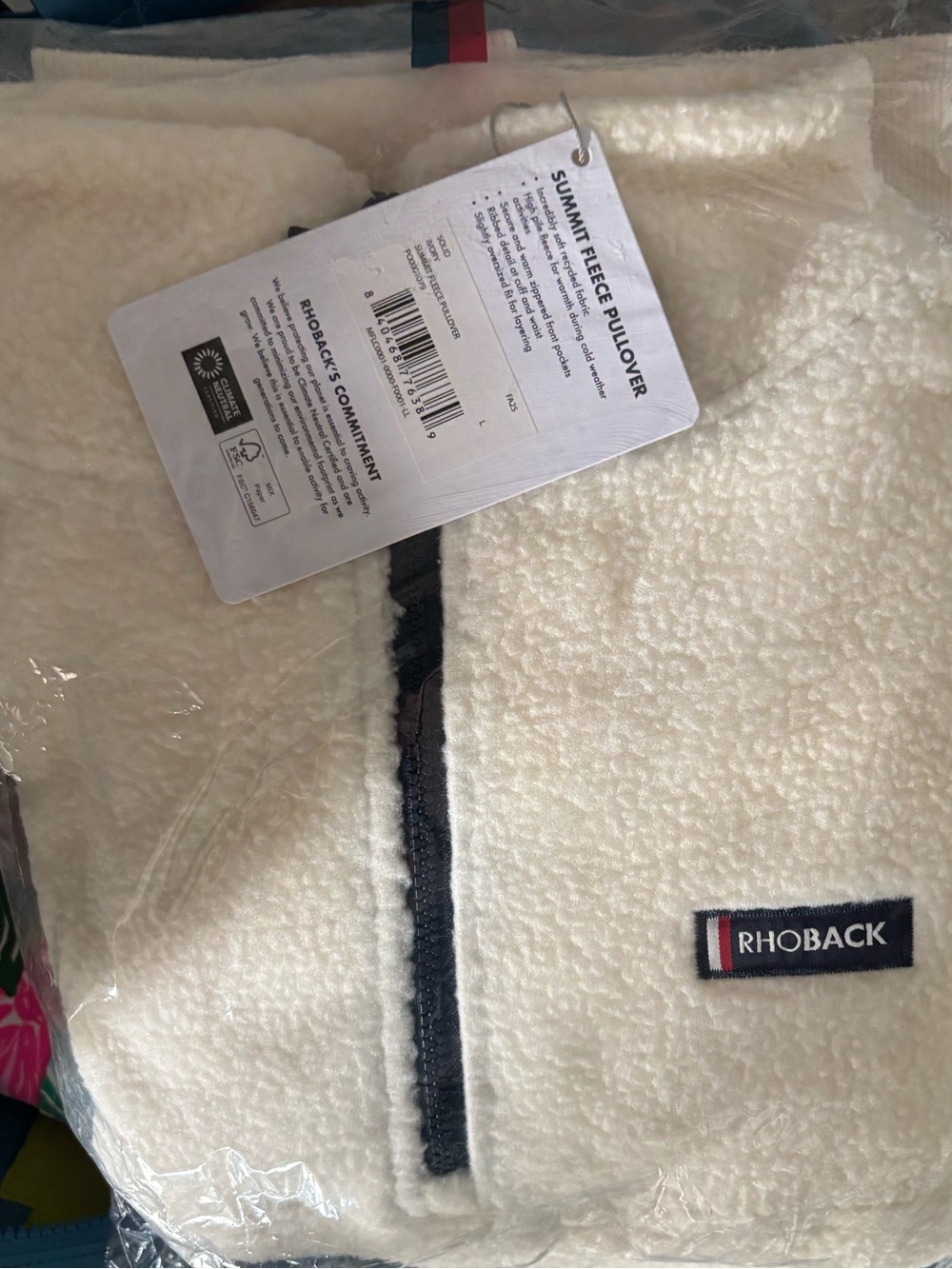 Rhoback Summit Fleece Pullover - Solid-Ivory - Size L - New With Tags - Picture 3 of 3